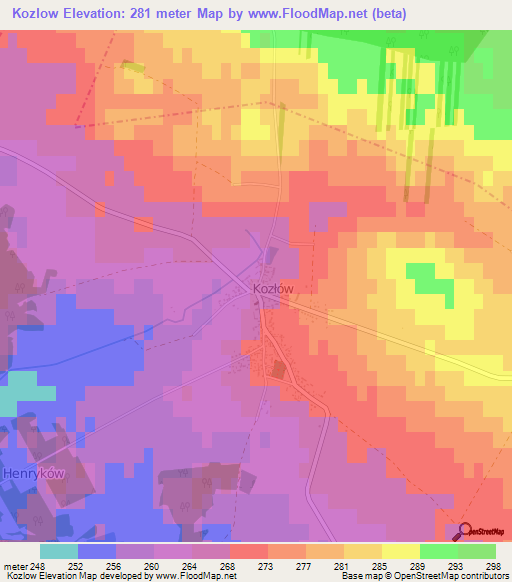 Kozlow,Poland Elevation Map