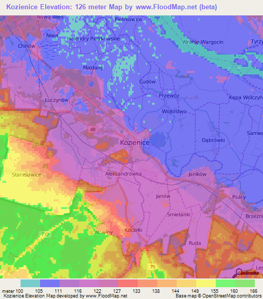 Kozienice,Poland Elevation Map