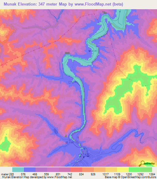 Munak,North Korea Elevation Map