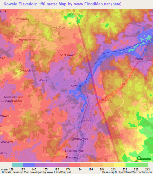 Kowale,Poland Elevation Map