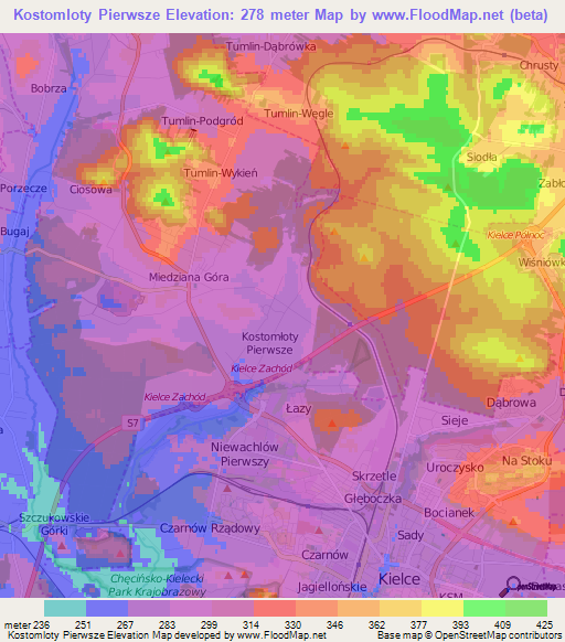 Kostomloty Pierwsze,Poland Elevation Map
