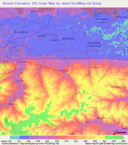 Kosina,Poland Elevation Map