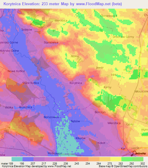 Korytnica,Poland Elevation Map