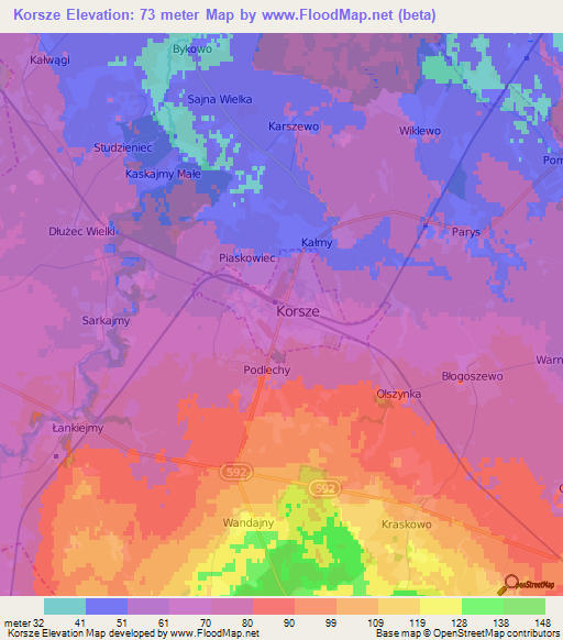 Korsze,Poland Elevation Map