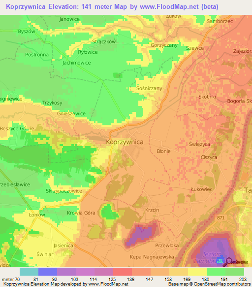 Koprzywnica,Poland Elevation Map