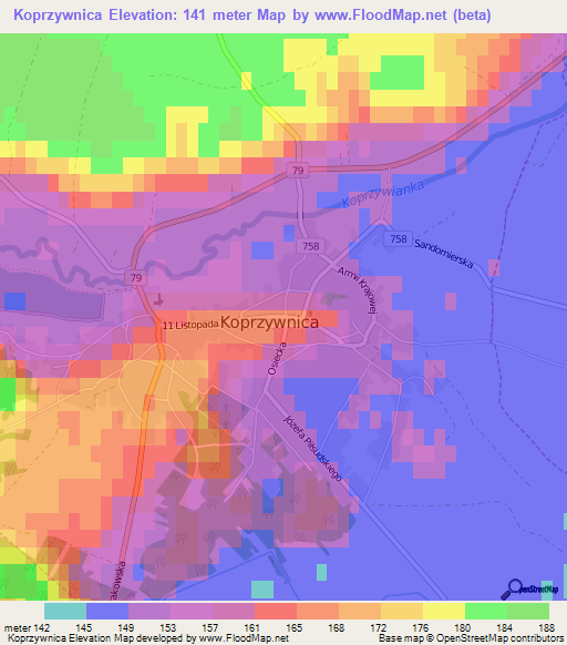 Koprzywnica,Poland Elevation Map