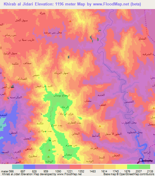 Khirab al Jidari,Yemen Elevation Map