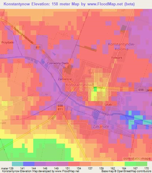 Konstantynow,Poland Elevation Map