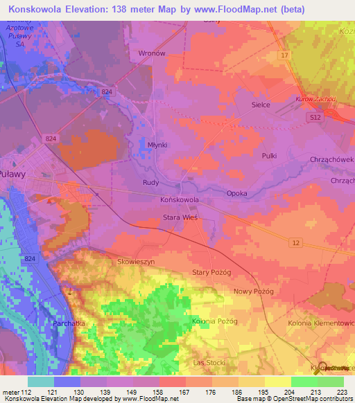 Konskowola,Poland Elevation Map