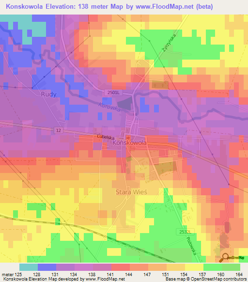 Konskowola,Poland Elevation Map