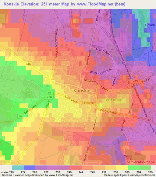 Konskie,Poland Elevation Map
