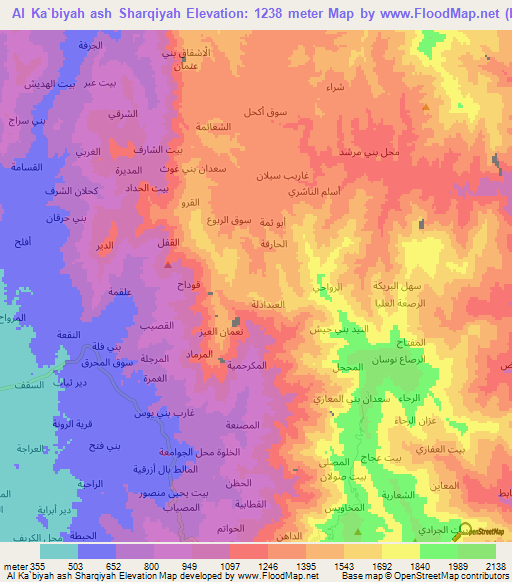 Al Ka`biyah ash Sharqiyah,Yemen Elevation Map