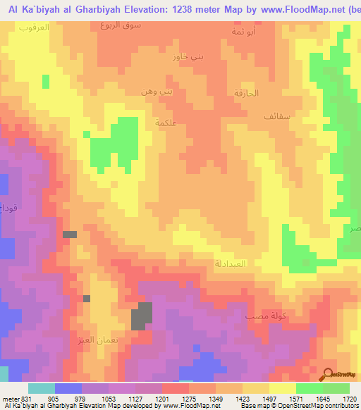 Al Ka`biyah al Gharbiyah,Yemen Elevation Map