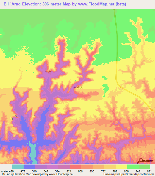 Bil `Aruq,Yemen Elevation Map