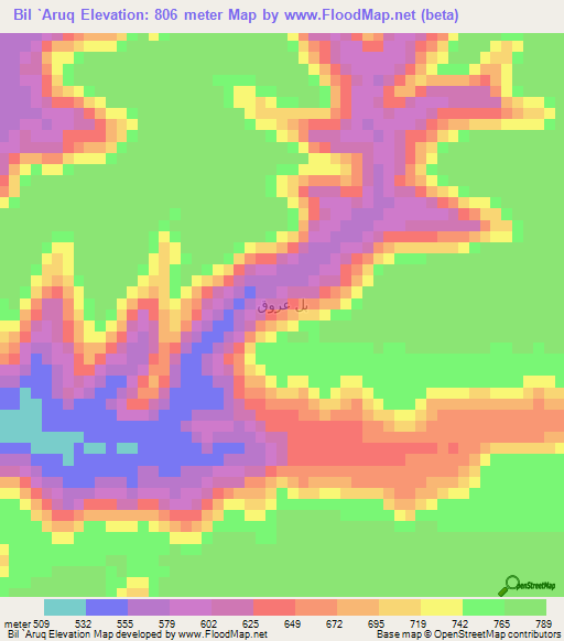 Bil `Aruq,Yemen Elevation Map