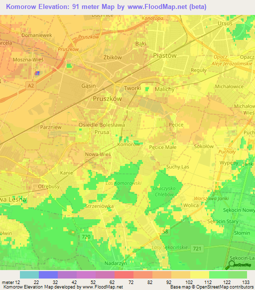 Komorow,Poland Elevation Map