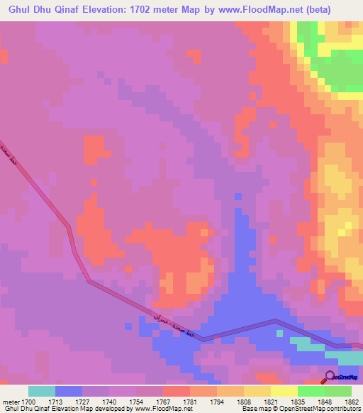 Ghul Dhu Qinaf,Yemen Elevation Map
