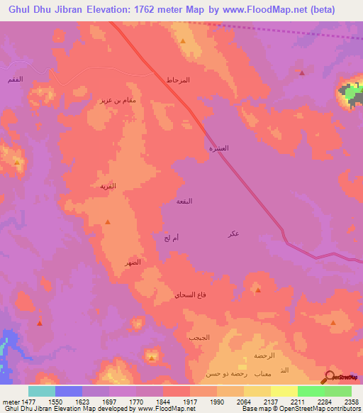Ghul Dhu Jibran,Yemen Elevation Map
