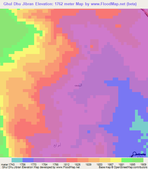 Ghul Dhu Jibran,Yemen Elevation Map