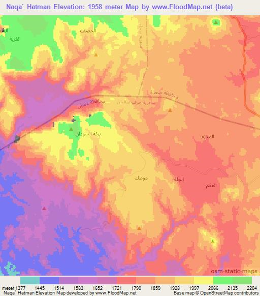 Naqa` Hatman,Yemen Elevation Map