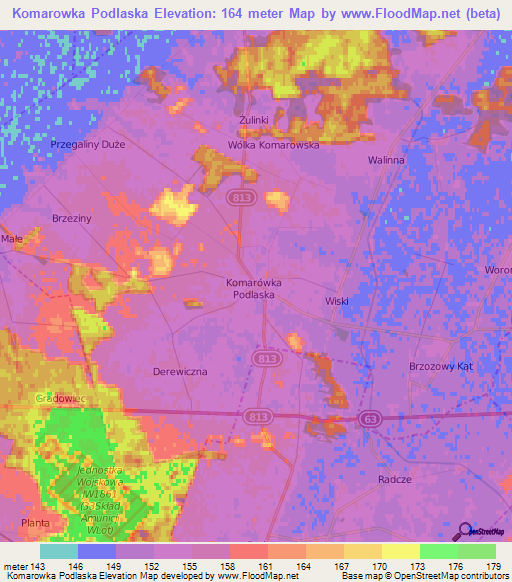 Komarowka Podlaska,Poland Elevation Map