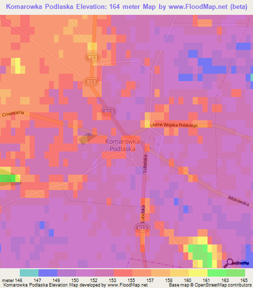 Komarowka Podlaska,Poland Elevation Map