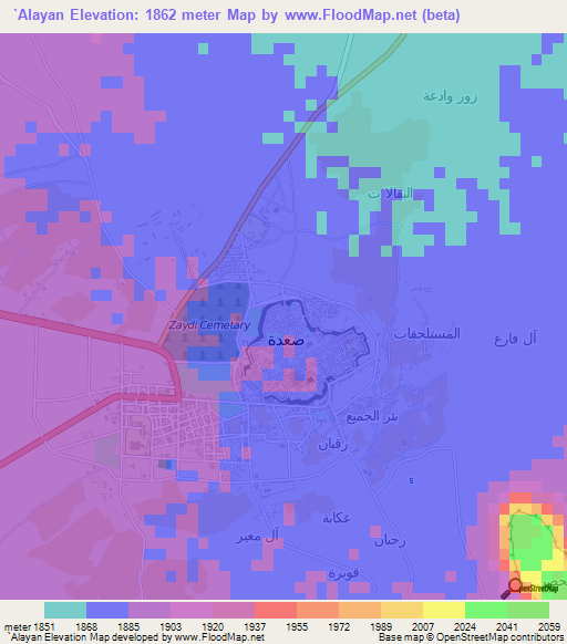 `Alayan,Yemen Elevation Map