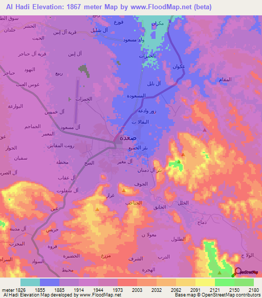 Al Hadi,Yemen Elevation Map