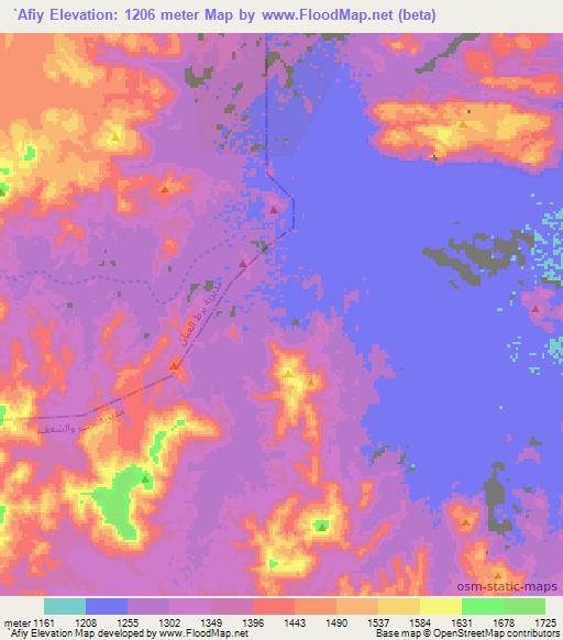 `Afiy,Yemen Elevation Map