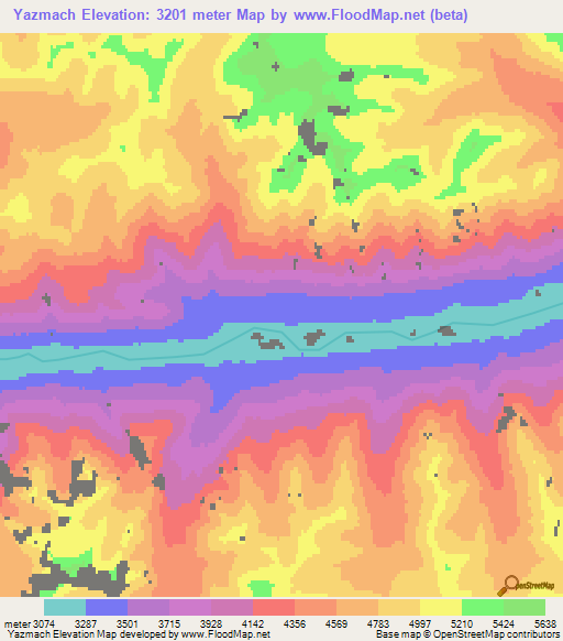 Yazmach,Afghanistan Elevation Map
