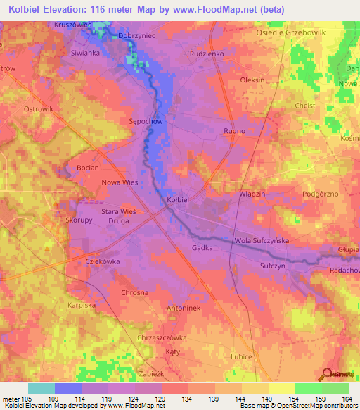 Kolbiel,Poland Elevation Map
