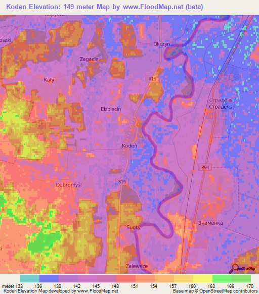 Koden,Poland Elevation Map