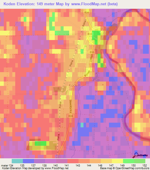 Koden,Poland Elevation Map