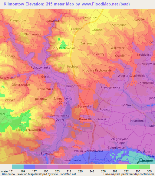 Klimontow,Poland Elevation Map