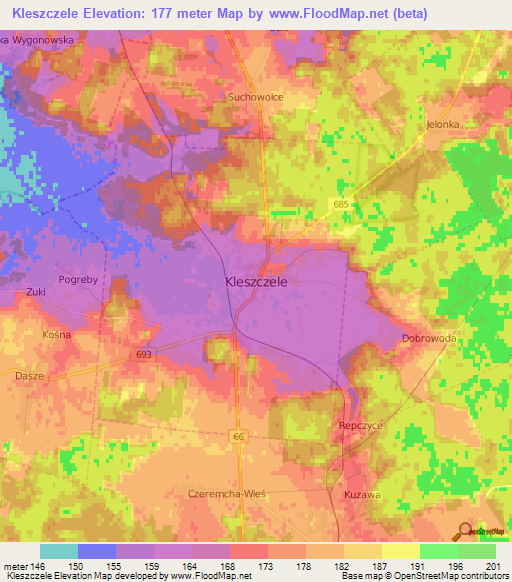 Kleszczele,Poland Elevation Map