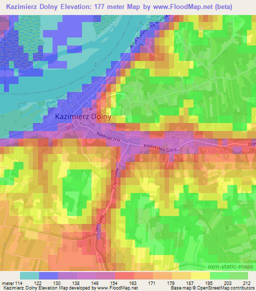Kazimierz Dolny,Poland Elevation Map