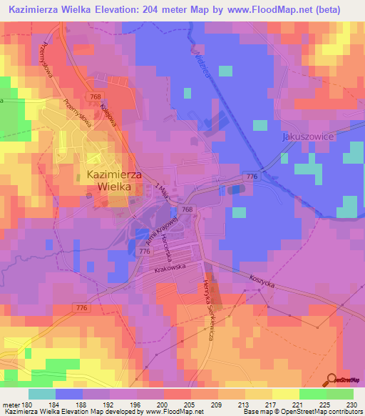 Kazimierza Wielka,Poland Elevation Map