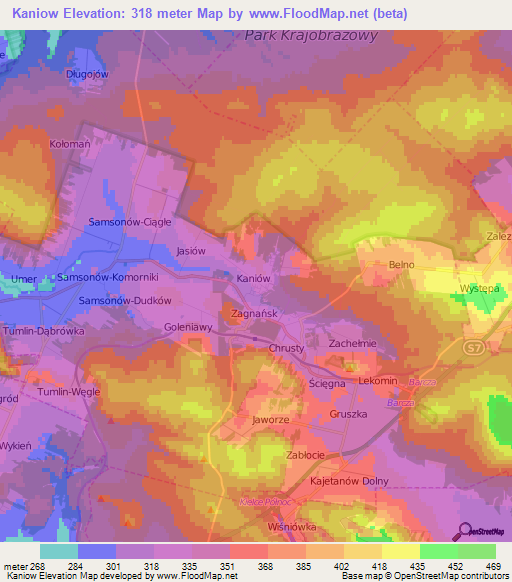 Kaniow,Poland Elevation Map