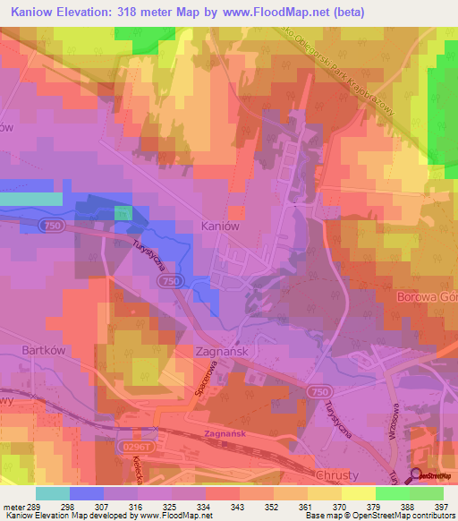 Kaniow,Poland Elevation Map