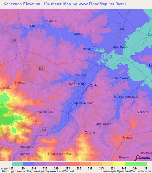 Kanczuga,Poland Elevation Map
