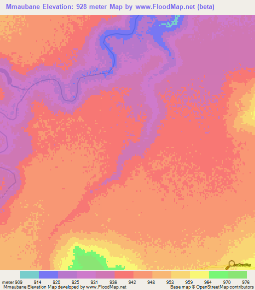 Mmaubane,Botswana Elevation Map