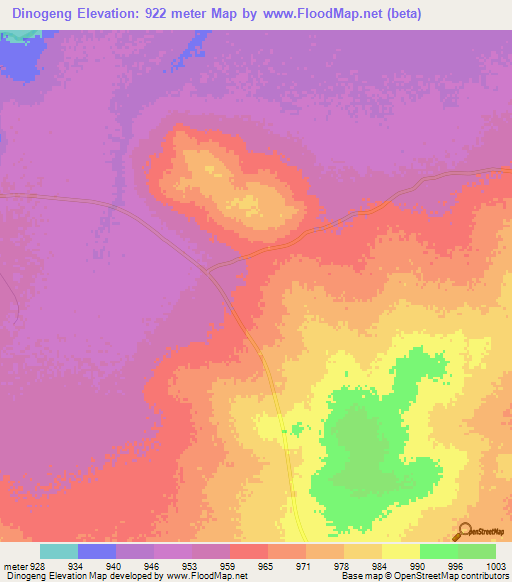Dinogeng,Botswana Elevation Map