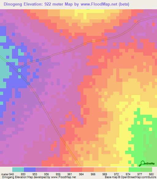 Dinogeng,Botswana Elevation Map
