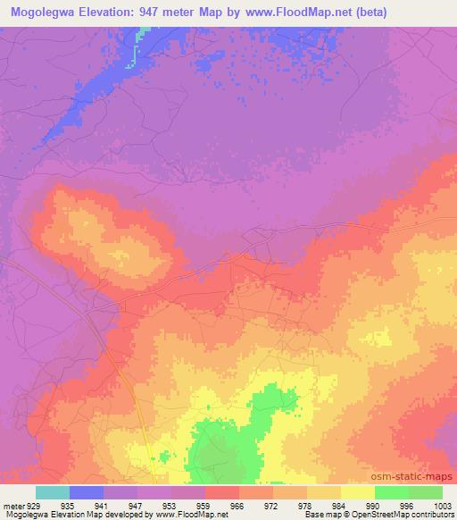 Mogolegwa,Botswana Elevation Map