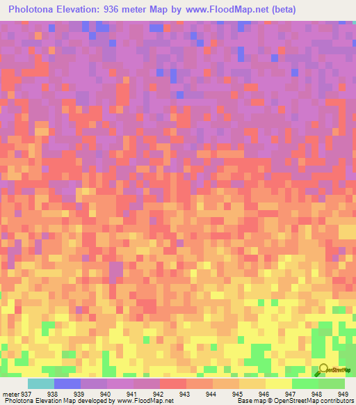 Pholotona,Botswana Elevation Map