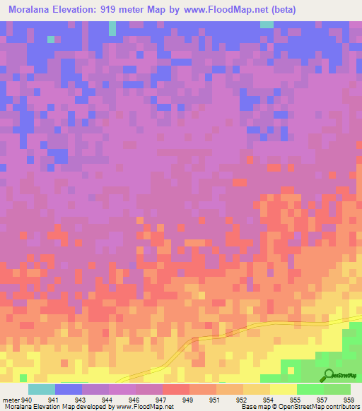 Moralana,Botswana Elevation Map