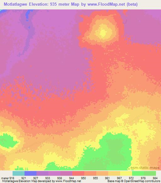 Motlatlagwe,Botswana Elevation Map