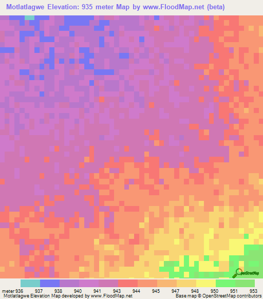 Motlatlagwe,Botswana Elevation Map