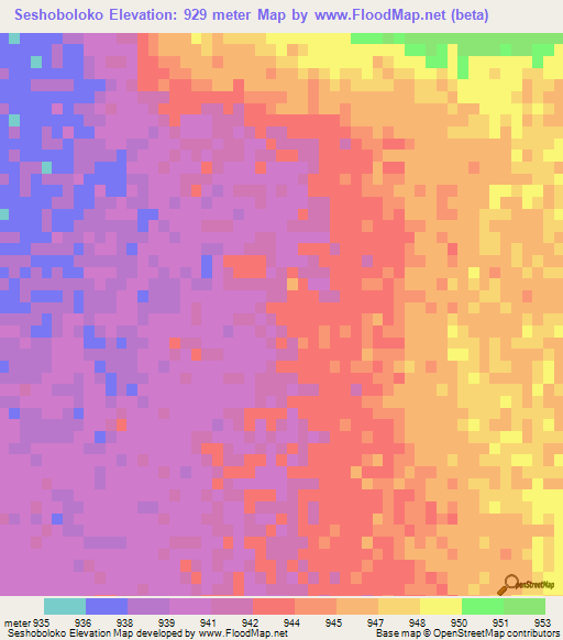 Seshoboloko,Botswana Elevation Map