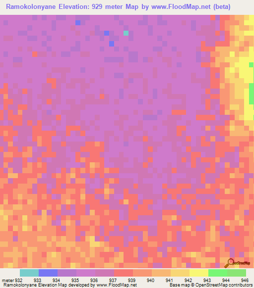 Ramokolonyane,Botswana Elevation Map